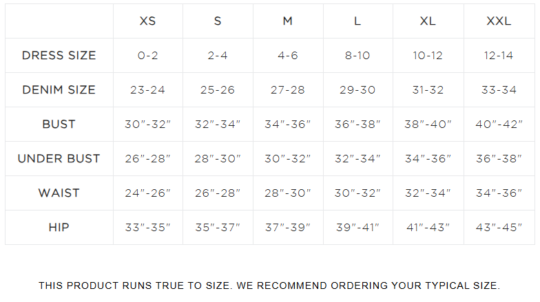 Product size guide