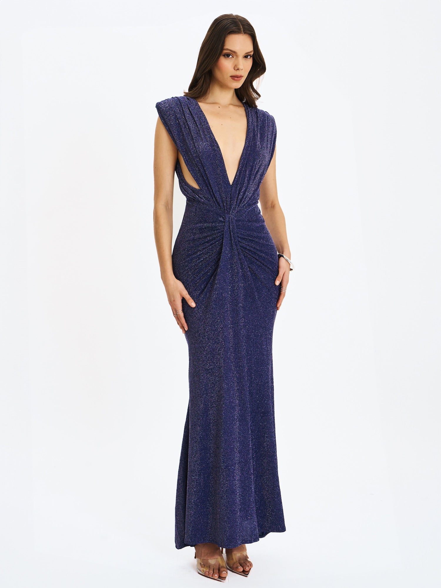 Terri Sparkle Plunging Backless Maxi Dress | Navy