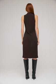 Turtleneck Sleeveless Midi Dress - Espresso Brown