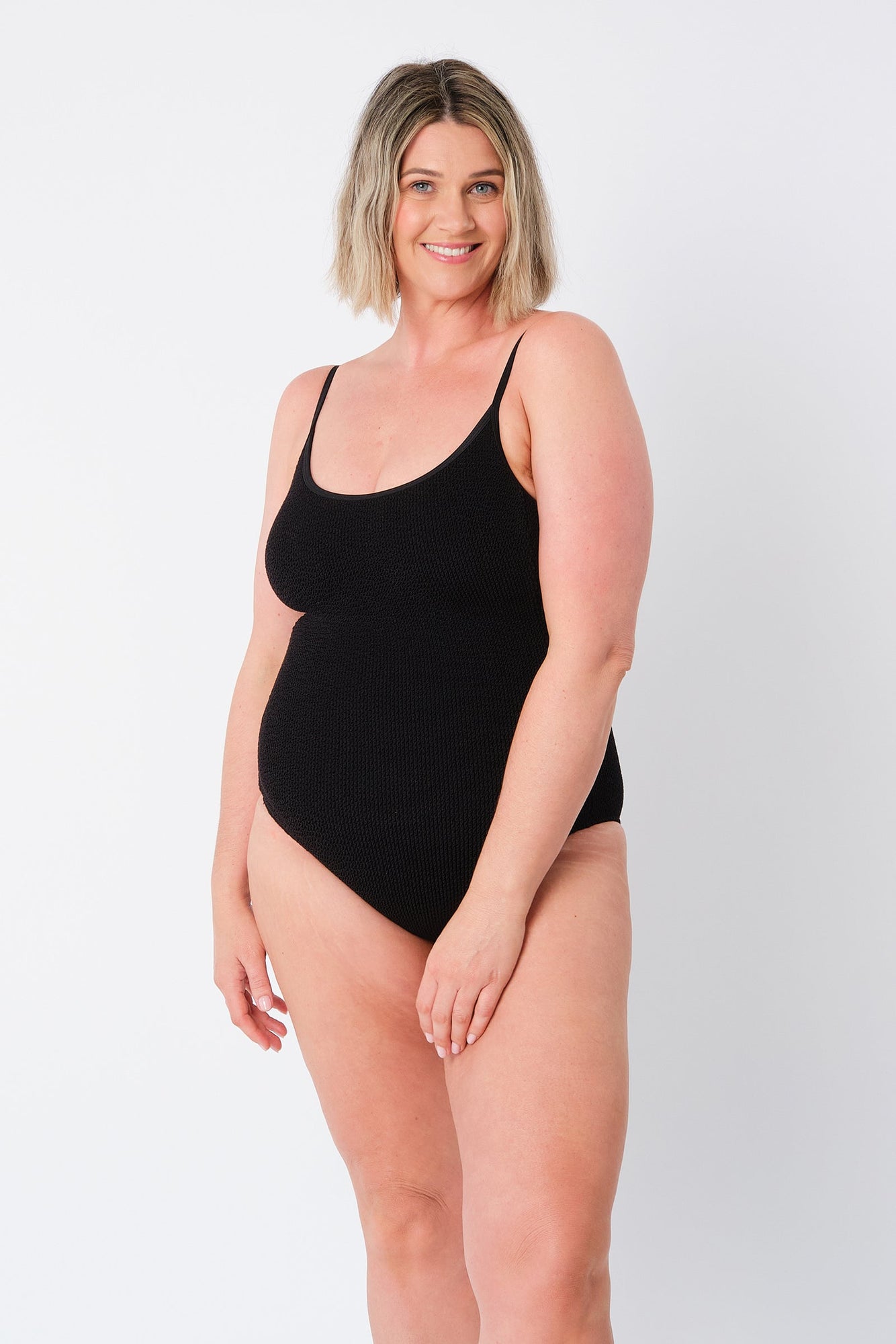 UNE PIECE-Crinkle Cut Scoop Maillot One Piece BLACK