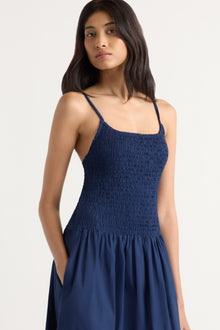 Arya | Venus Smocked Organic Cotton Midi Dress in Size Small
