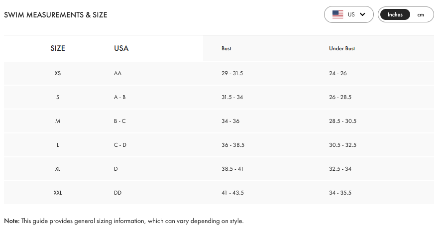 Product size guide