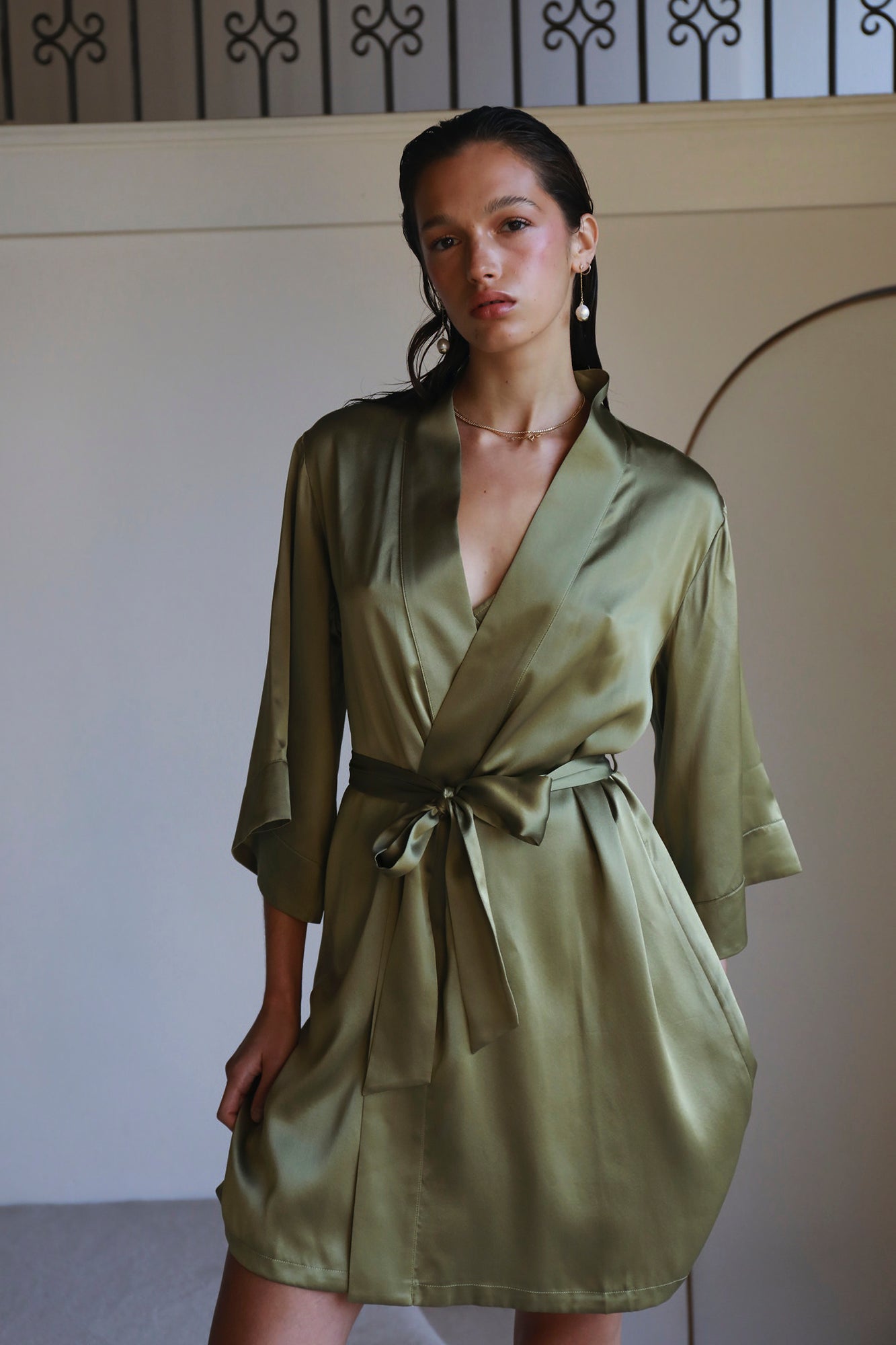 Silk Wrap Gown | Khaki