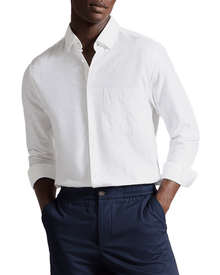 Men | Long Sleeve Linen Shirt | White Multi