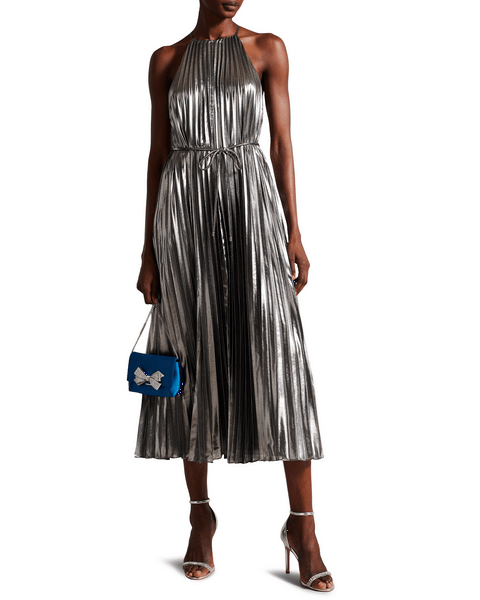 Women | Pleated Halterneck Midi D | Cabana Blue