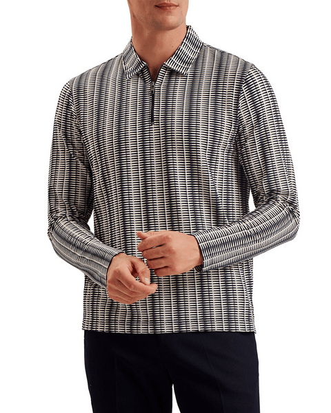 Men | Capuzzo Long Sleeve Textured Open Neck | Navy