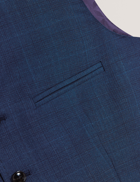 Men | Check Wool Suit Waistcoat | Navy