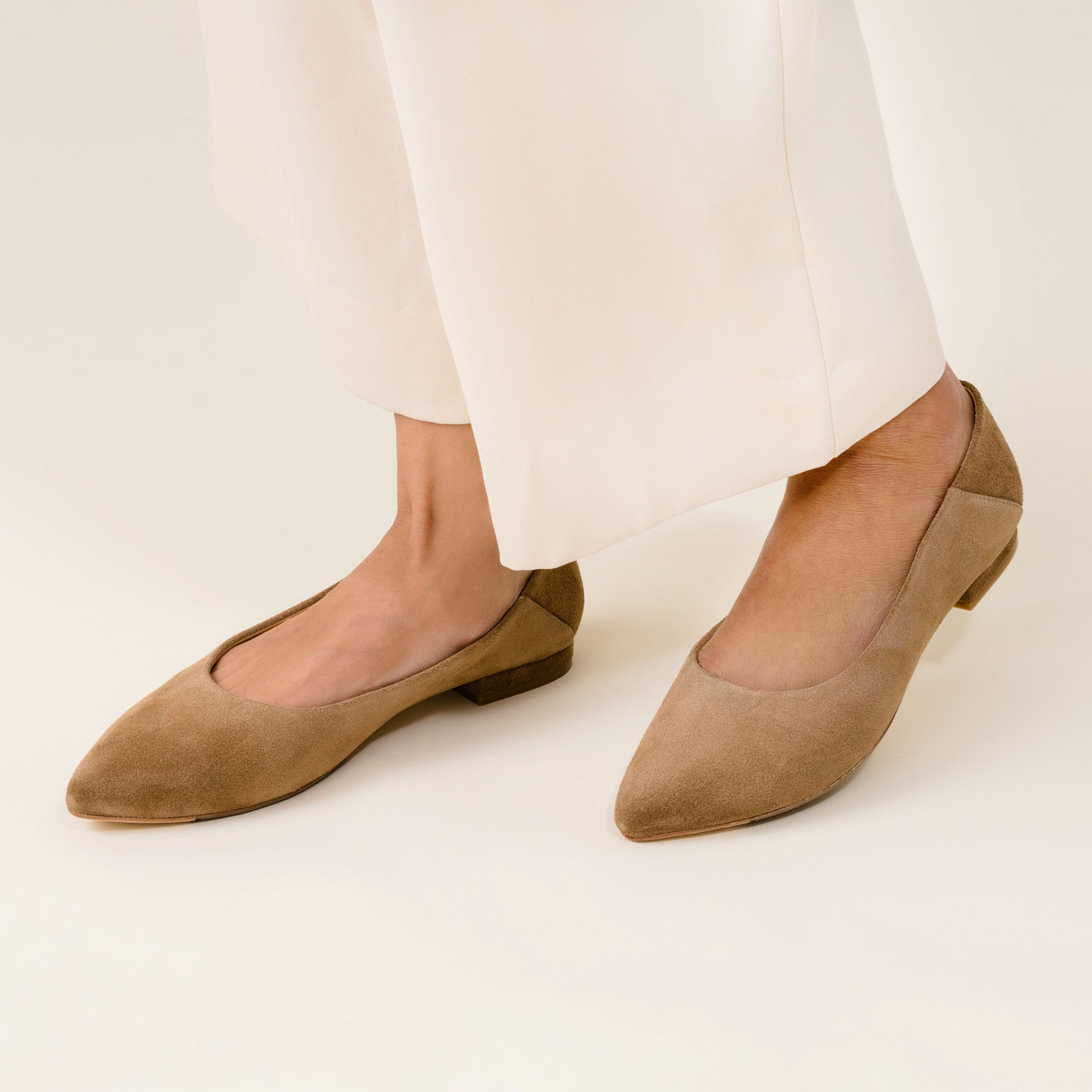Womens | Fina Pointed Toe Flat | Taupe Suede