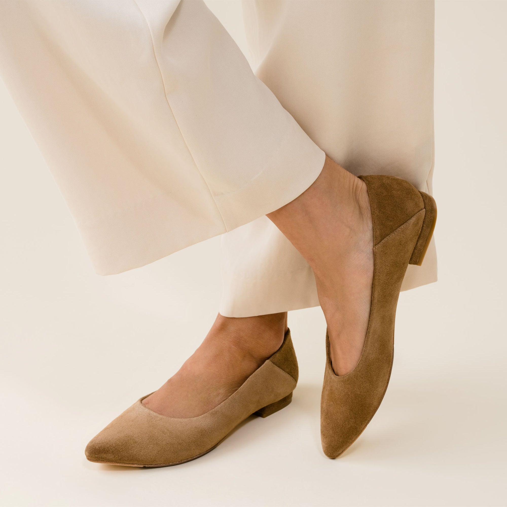 Womens | Fina Pointed Toe Flat | Taupe Suede