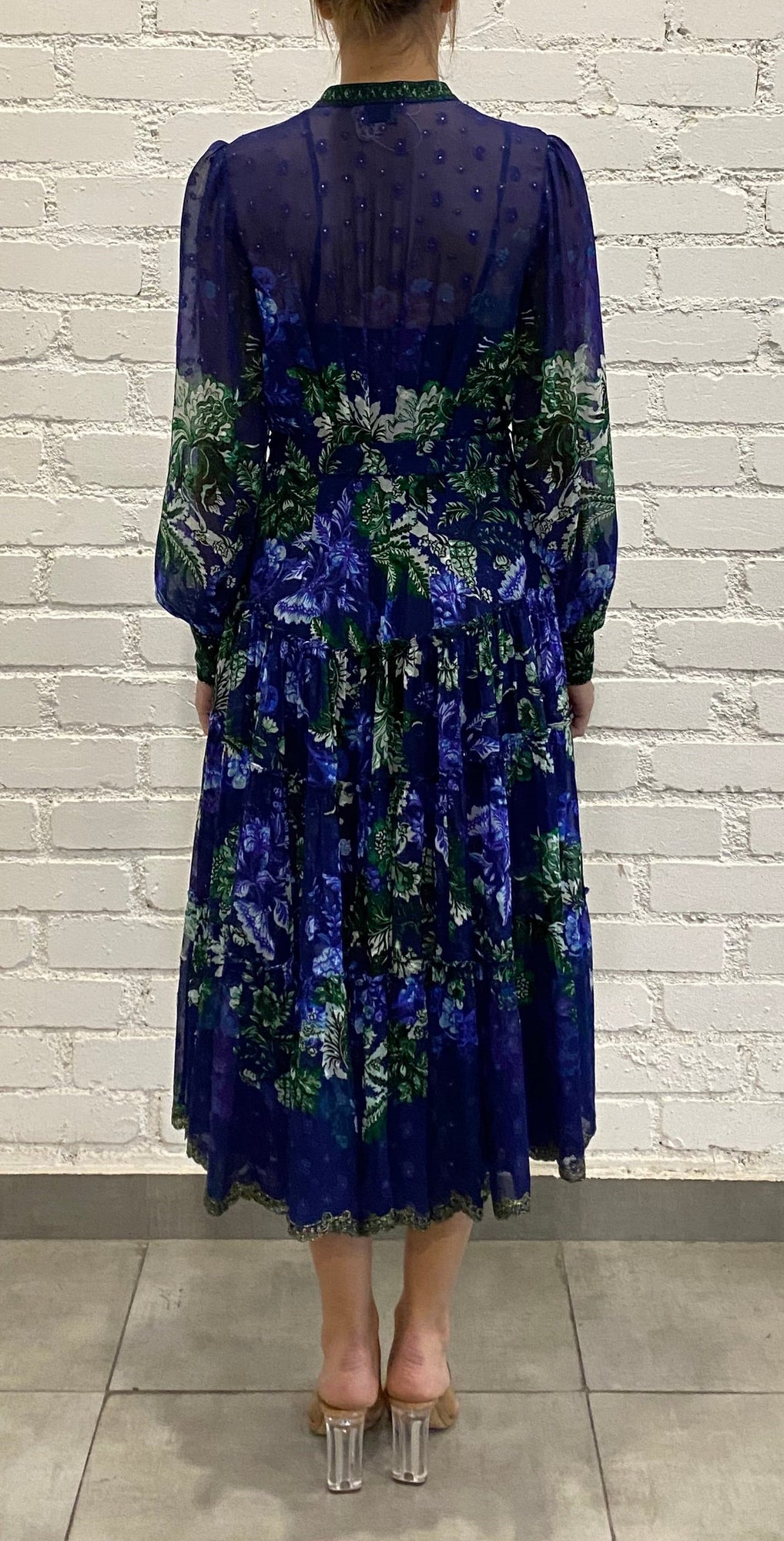 Mandarin Collar Long Sleeve Long Dress | Blue Floral