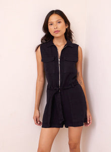 Zip Front Romper  | Black